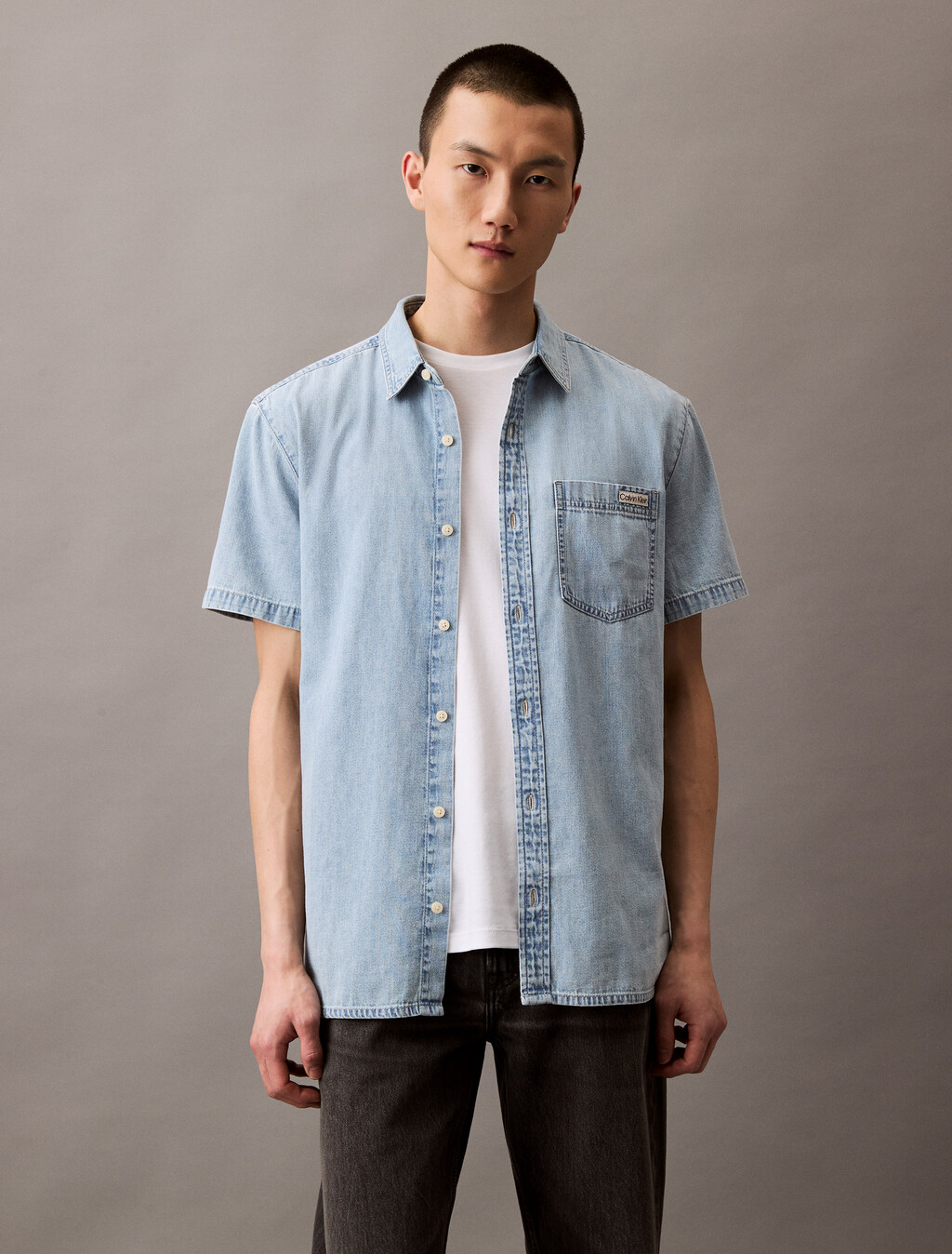 Camisa de Denim de Manga Corta CK Light Indigo