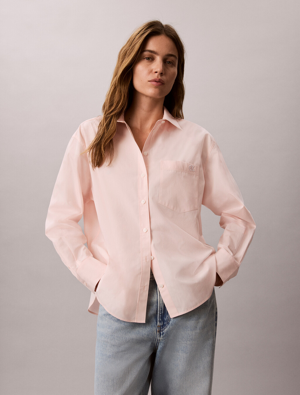 Camisa de popelín de algodón holgada