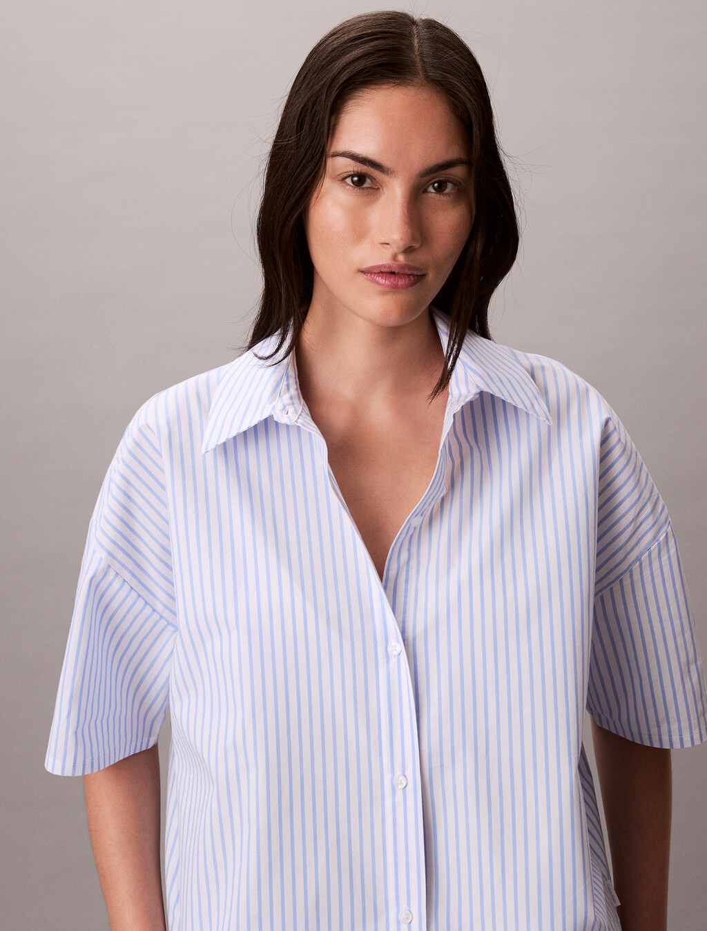 Camisa de pijama de popelín de algodón con botones