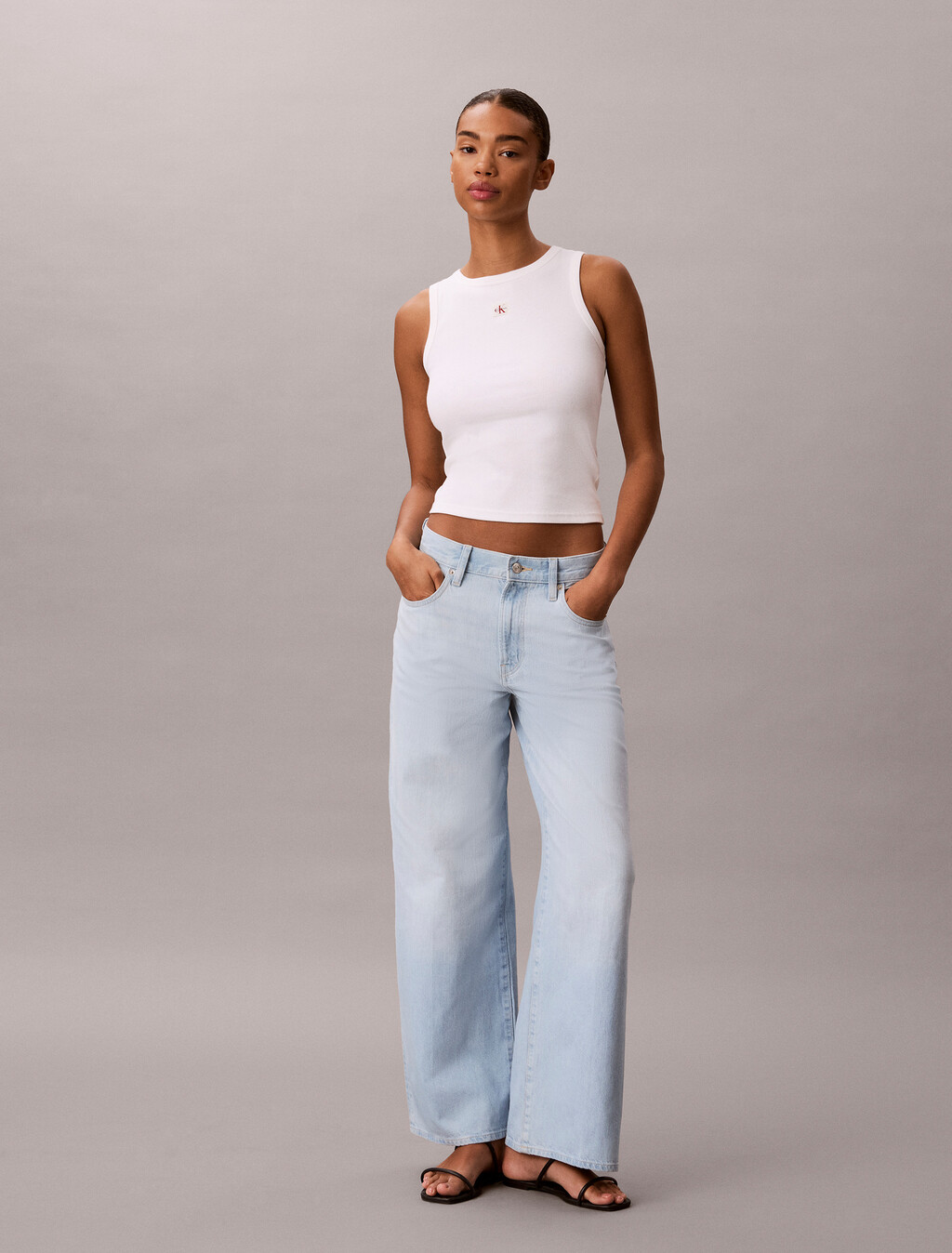 Pantalones vaqueros de algodón y lino con pierna ancha