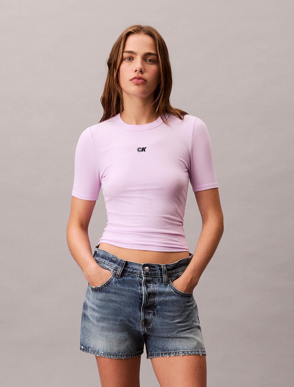 Camiseta de punto elástico con logo CK