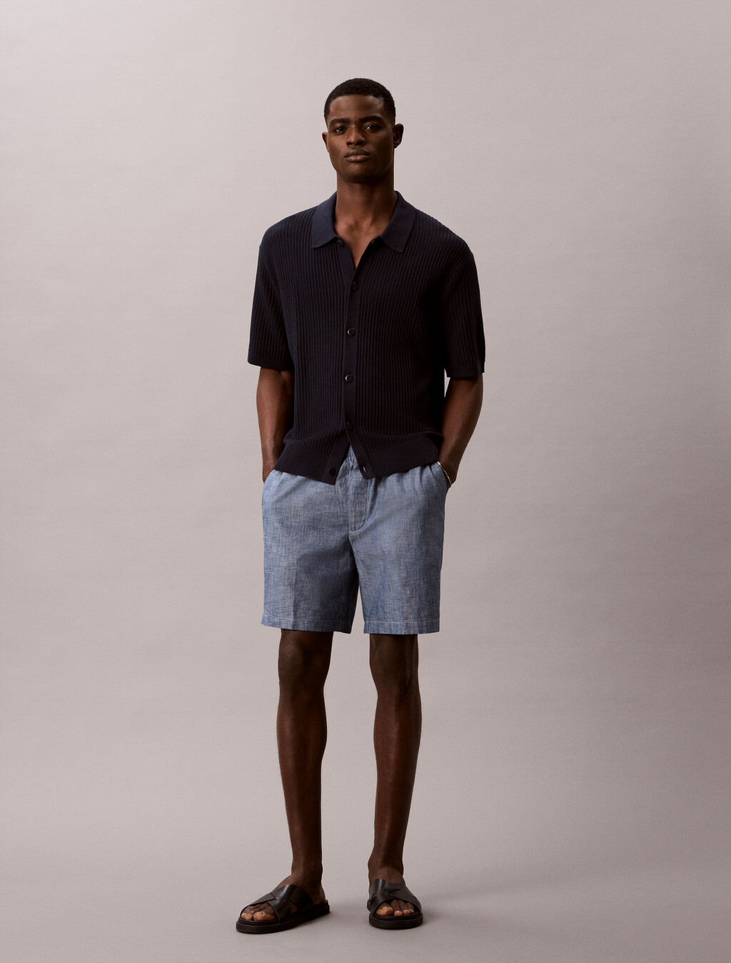 Pantalones cortos con cordón de chambray de algodón