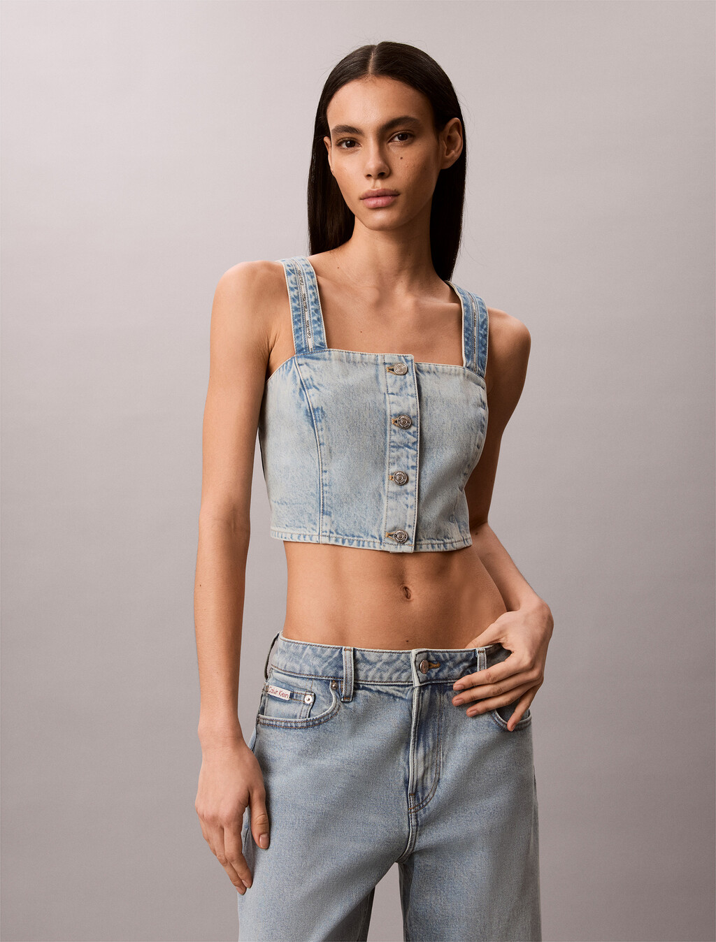 Camiseta de Denim con Cinta de Logotipo