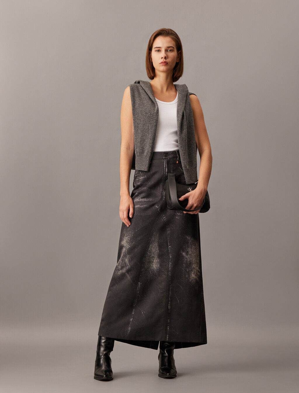 Falda moldeada con efecto trompe l'oeil de denim Halo