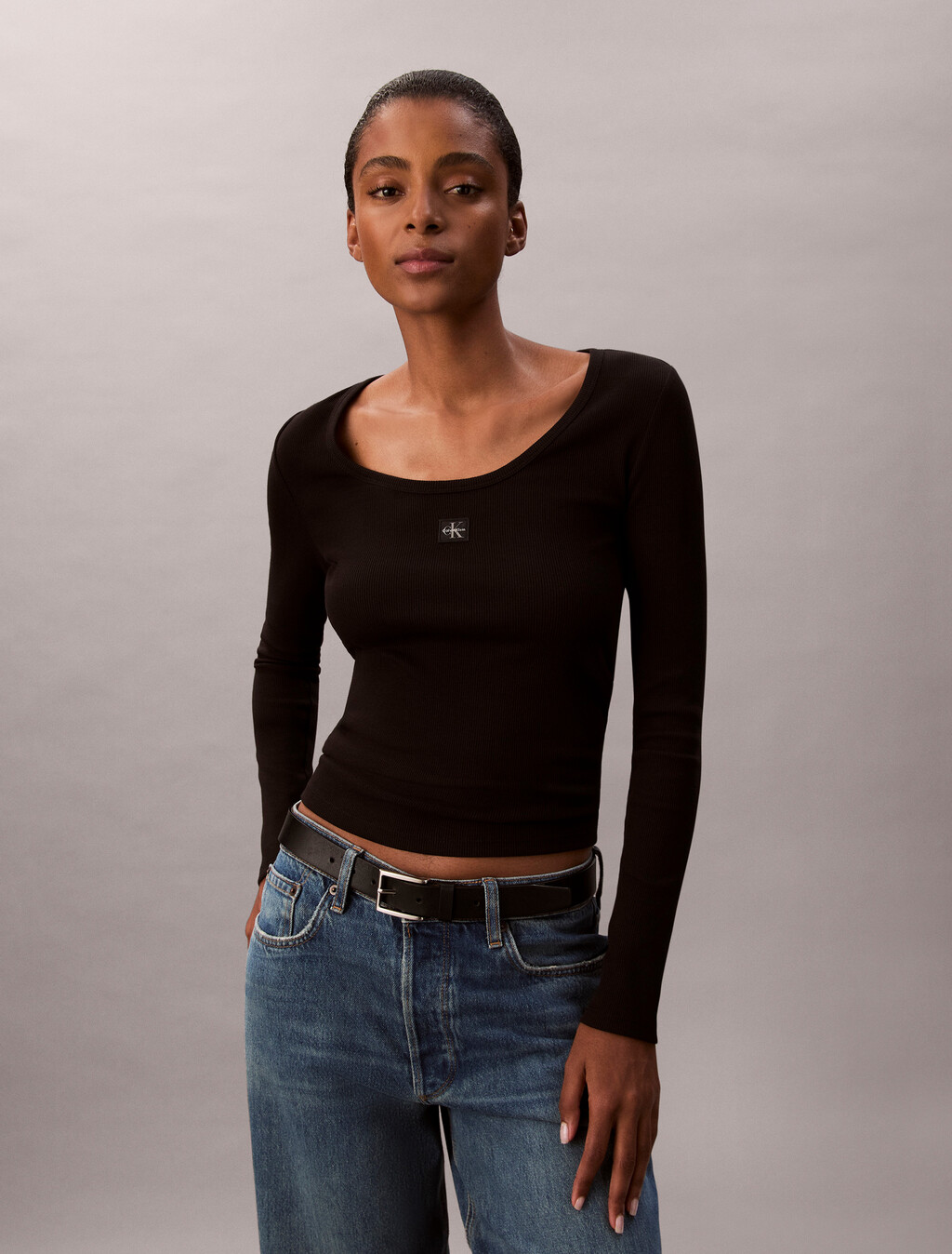 Camiseta de manga larga de algodón con ribetes