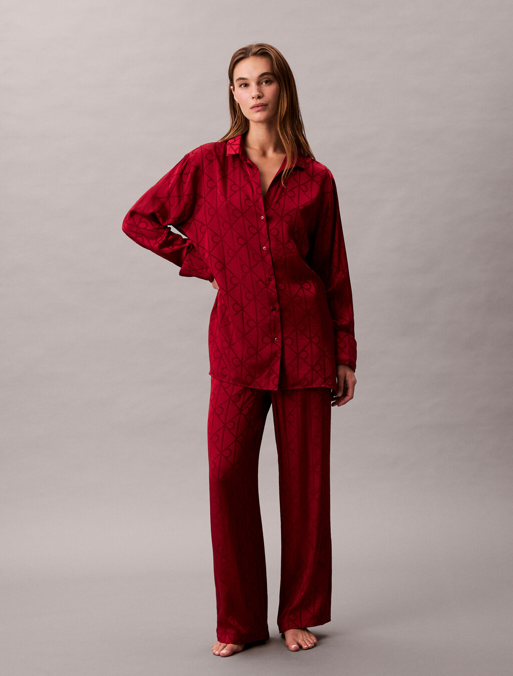 Camisa de pijama estampada con brillo satín