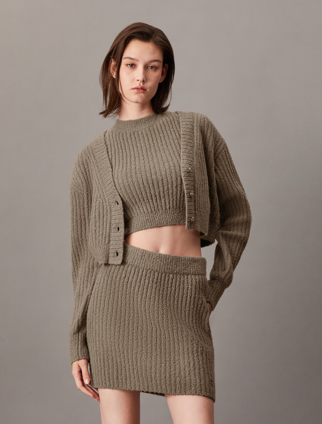 Conjunto de cardigan relajado de chenilla