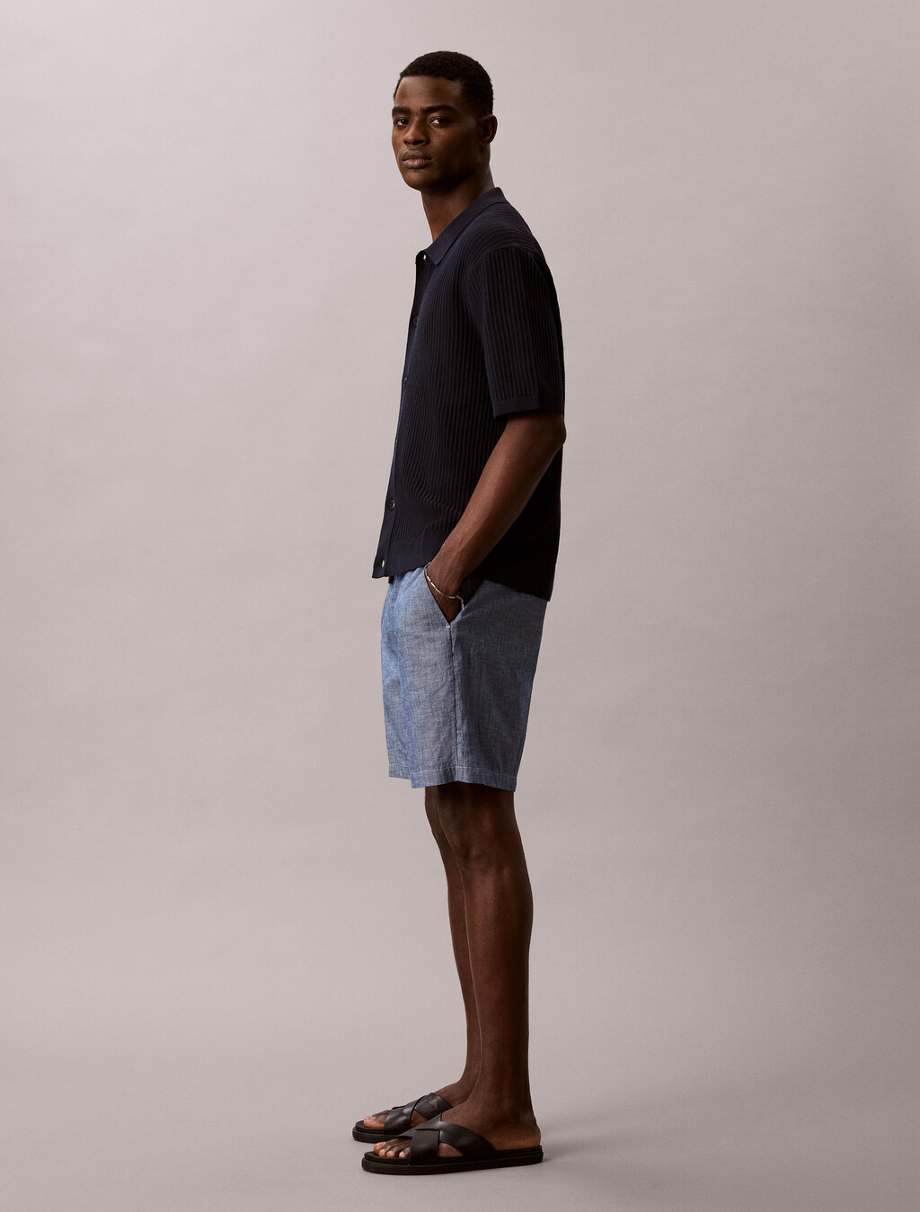 Pantalones cortos con cordón de chambray de algodón