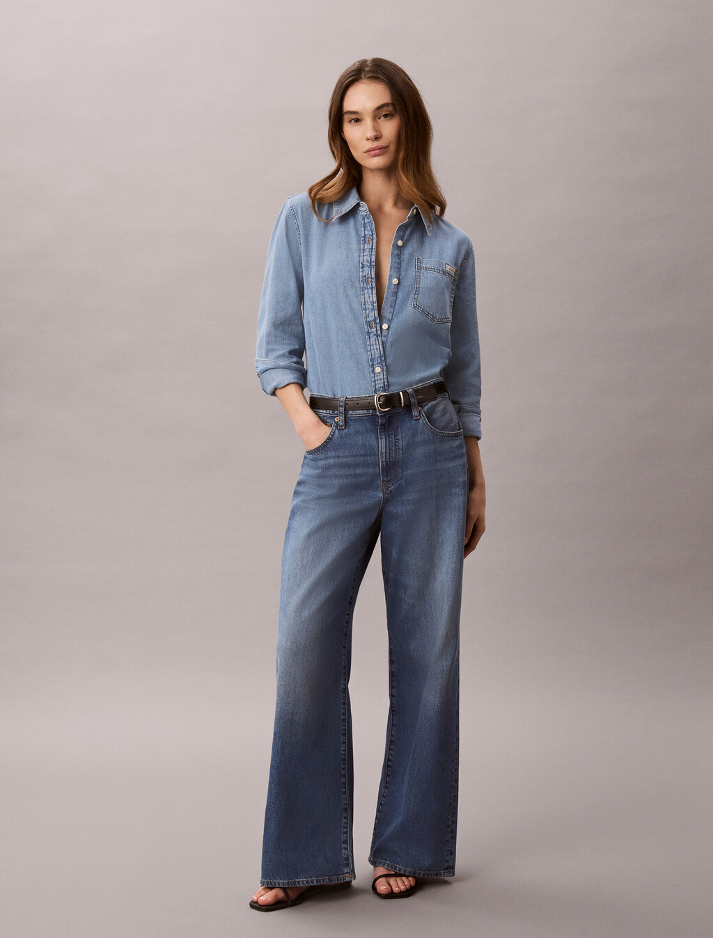Pantalones vaqueros de lino con pierna ancha