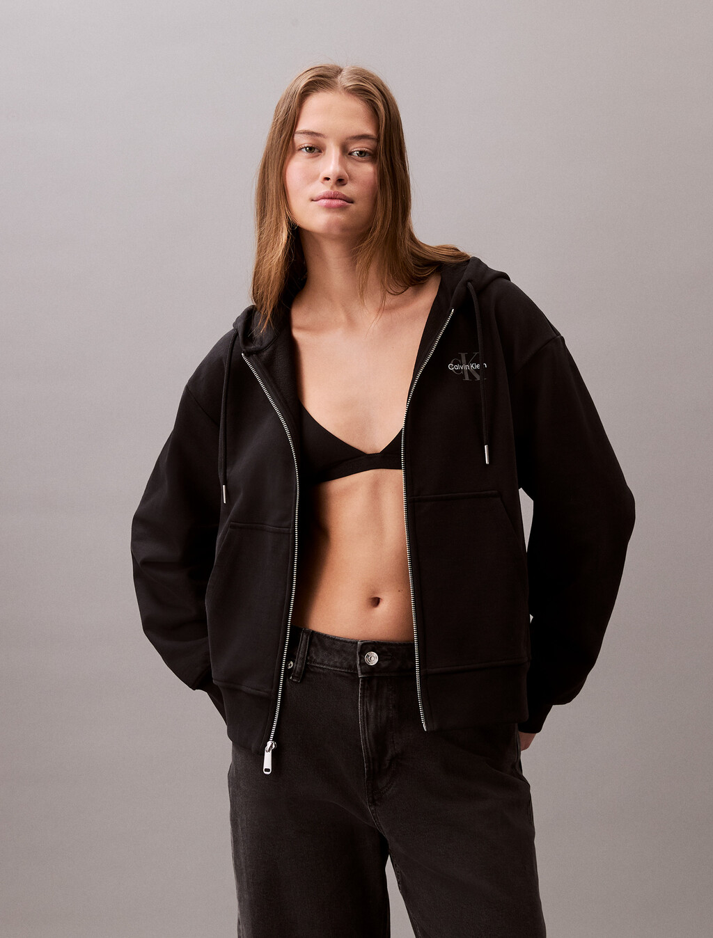 Sudadera con cremallera y capucha de terciopelo de algodón con monograma