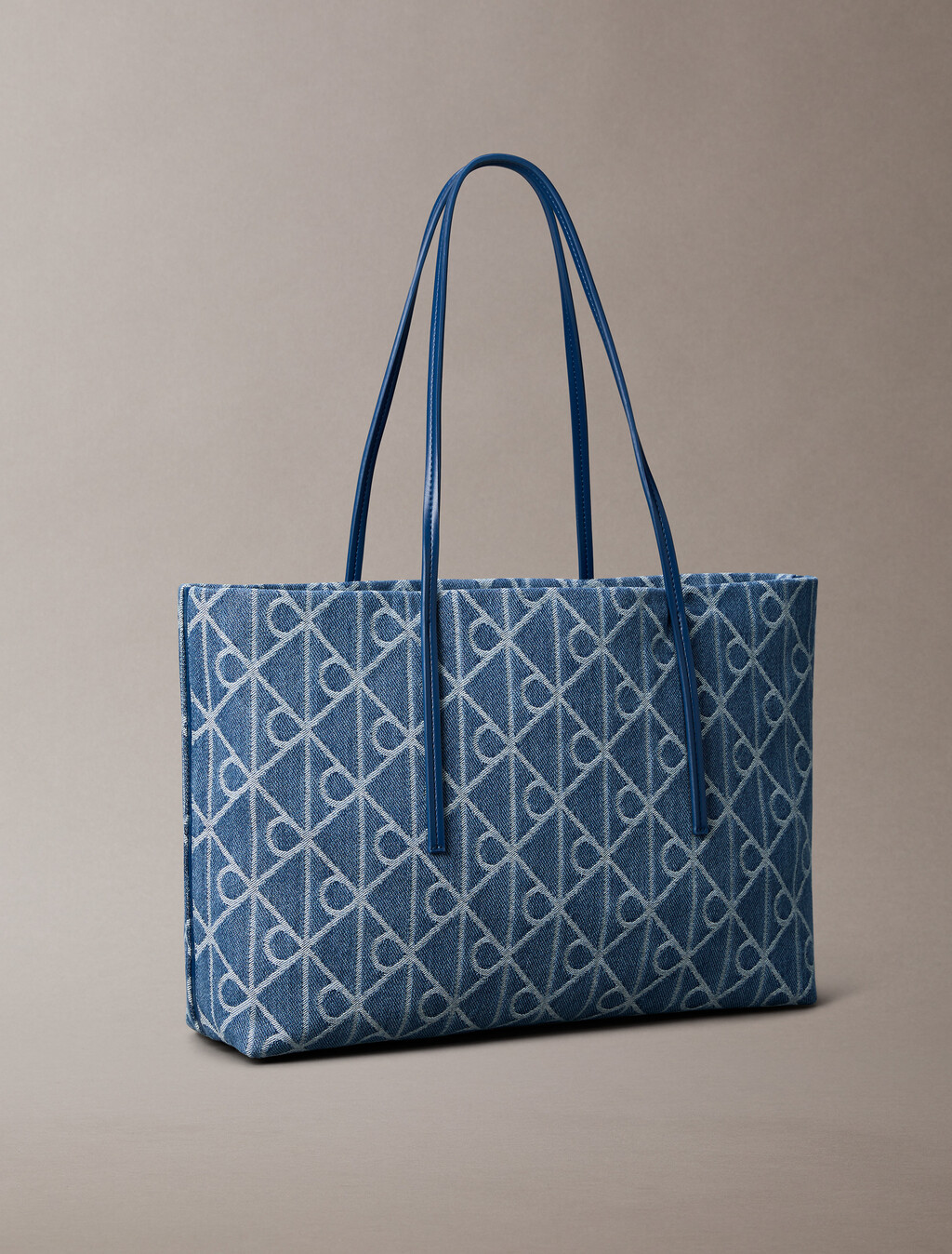 Bolso bandolera de denim jacquard grande con bolsillo