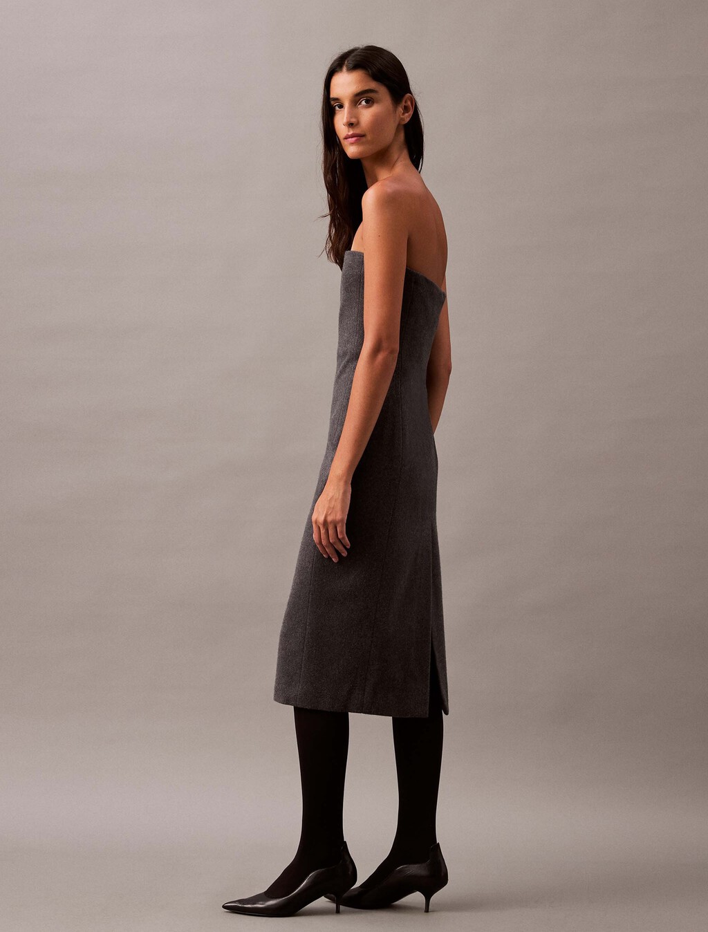 Vestido sin tirantes de mezcla de lana cepillada