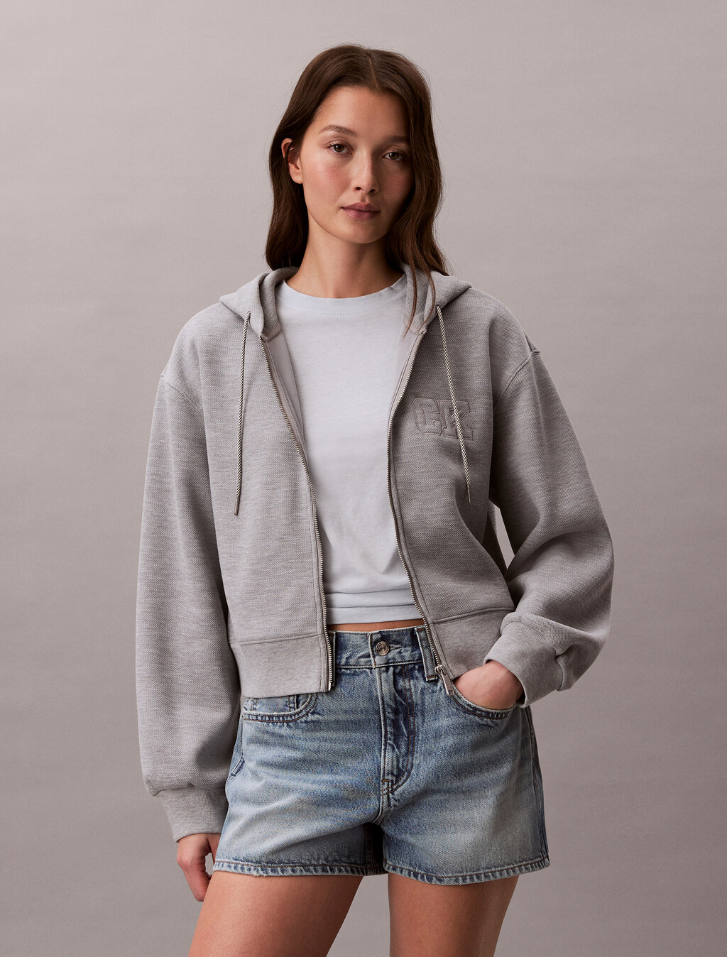 Sudadera con cremallera y capucha de algodón doble punto holgada
