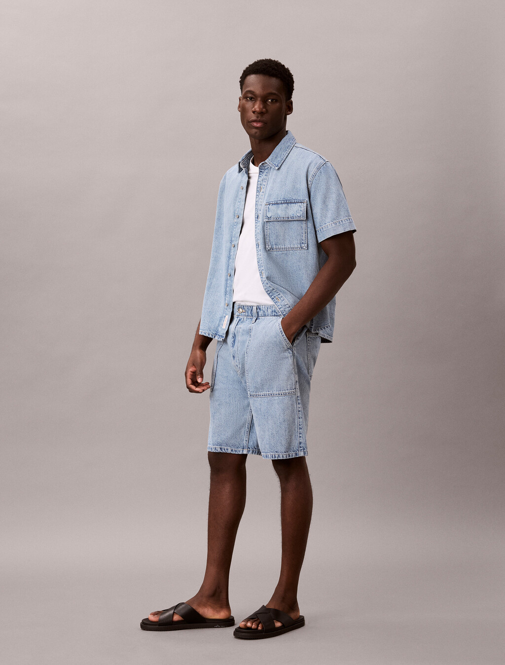 Pantalones cortos de mezcla de algodón y lino denim