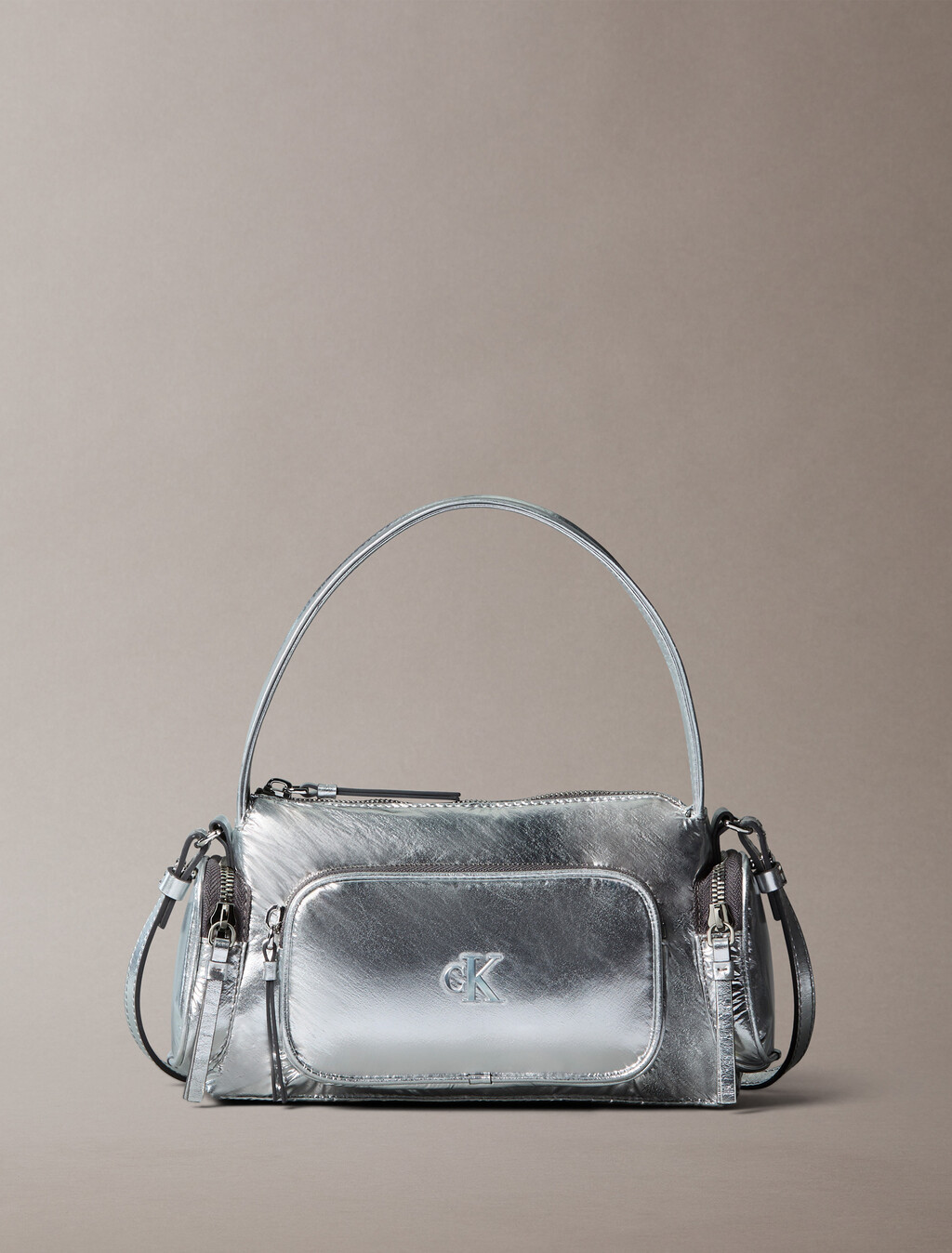Bolso de Hombro Pequeño de Nylon Metálico con Bolsillo