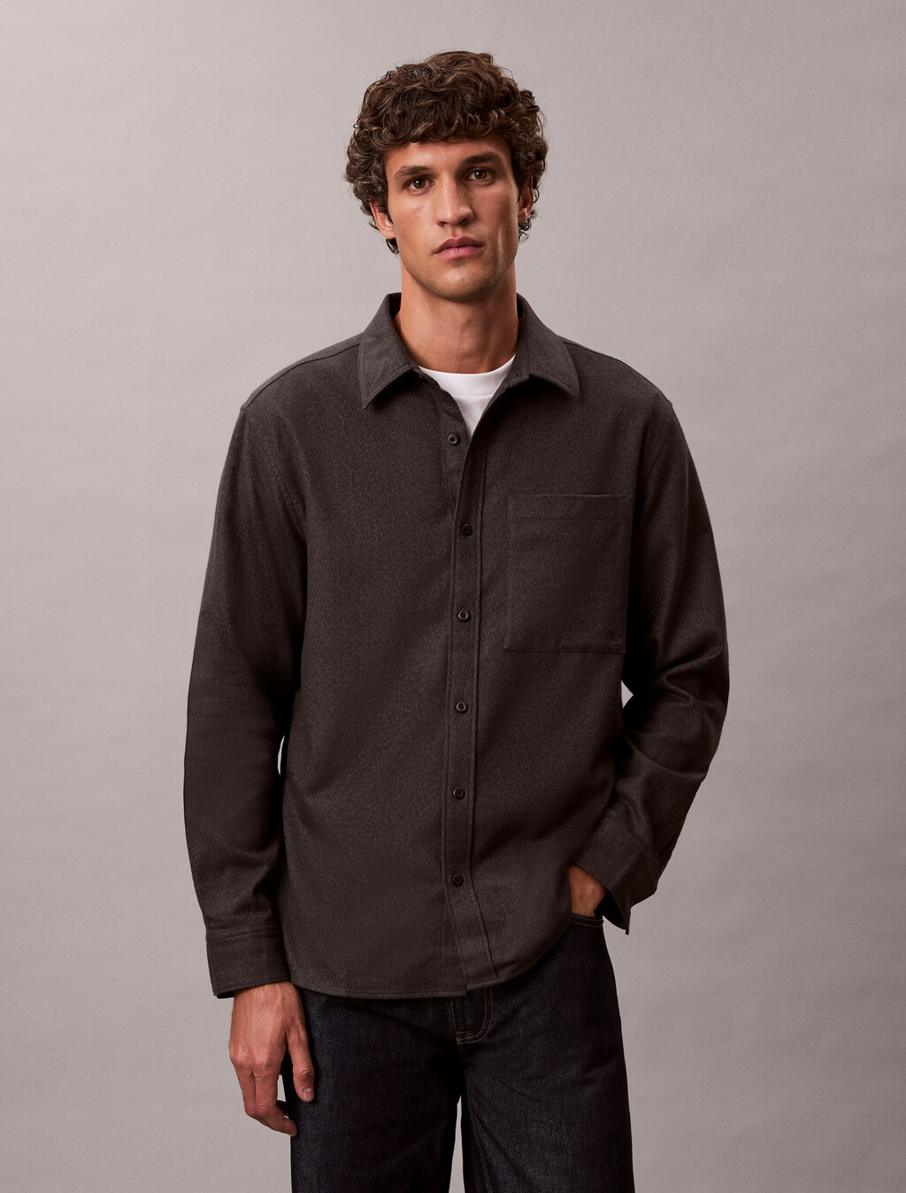 Camisa de franela melange con botones fáciles