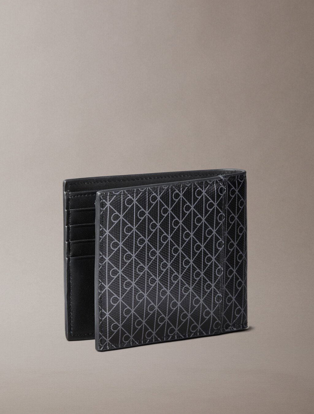 Billetera de doble pliegue con bolsillo para monedas con estampado de monograma