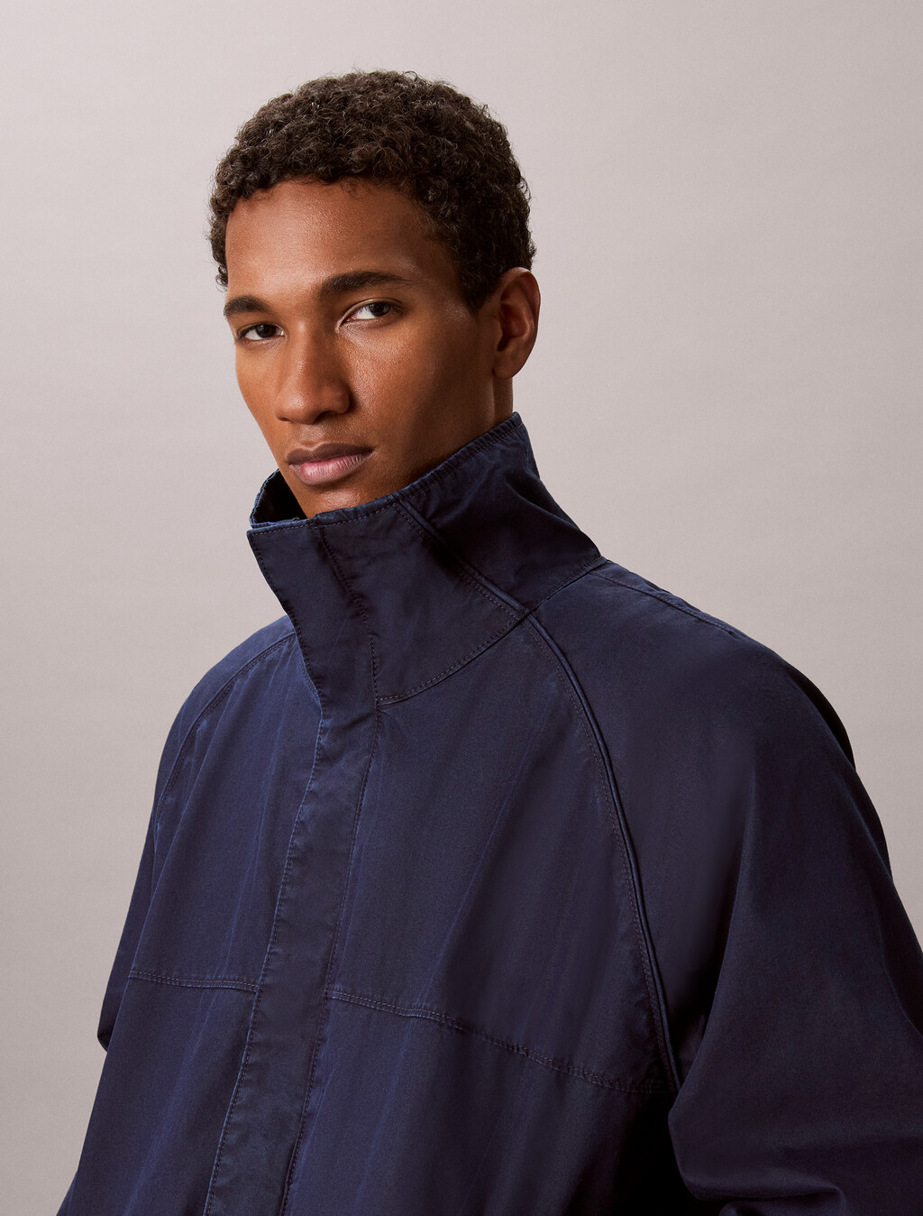 Chaqueta de track de denim de nailon
