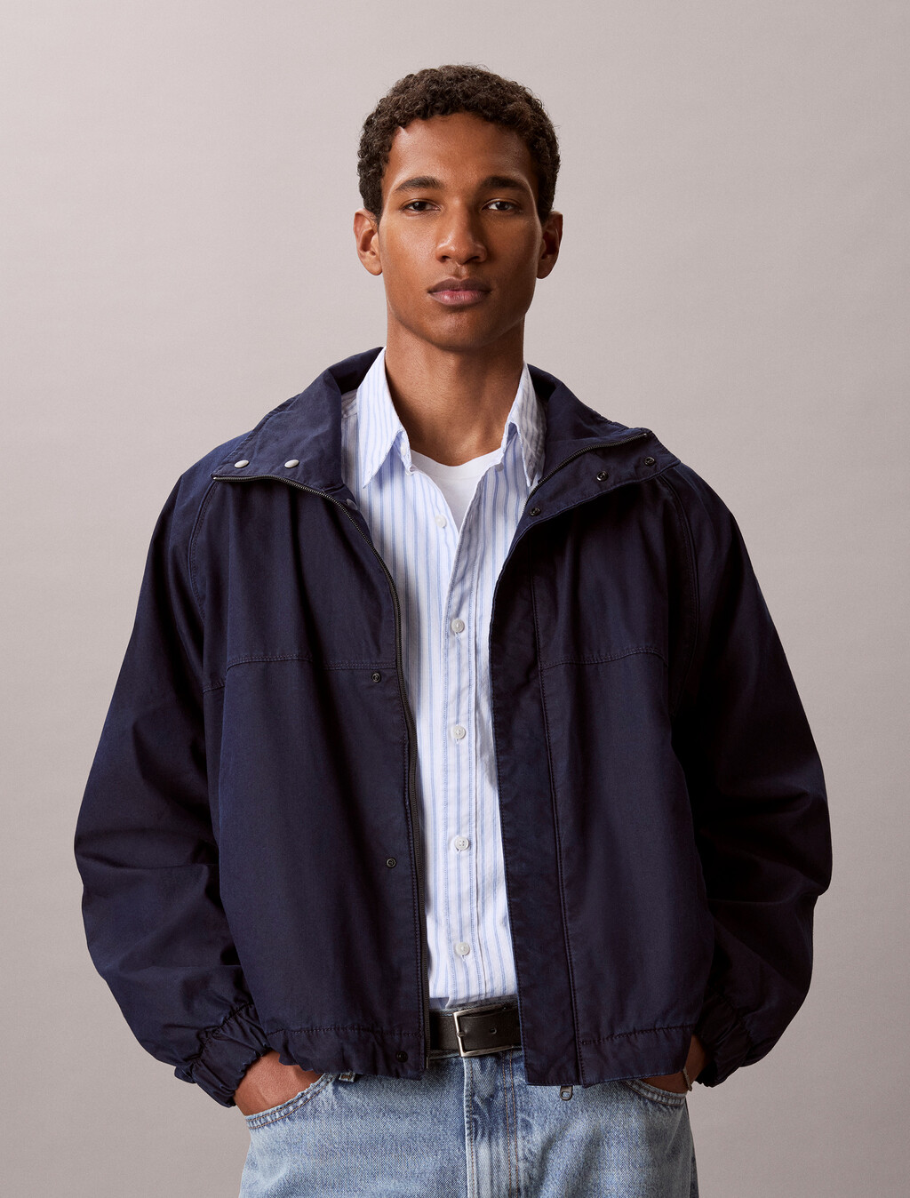 Chaqueta de track de denim de nailon