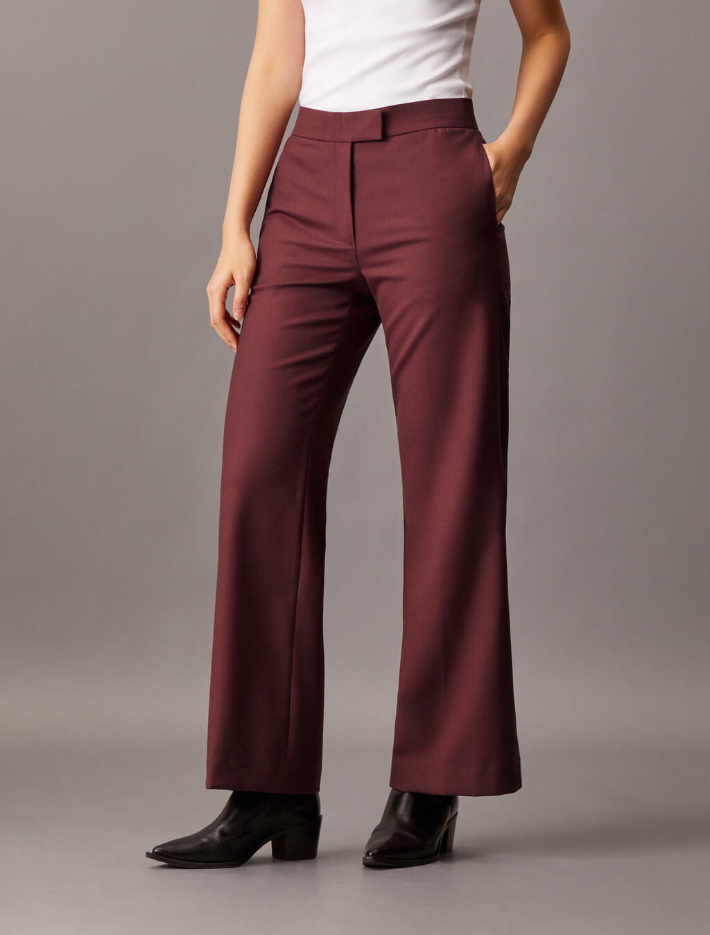 Pantalones de Gabardina Recubierta con Ajuste Abombado