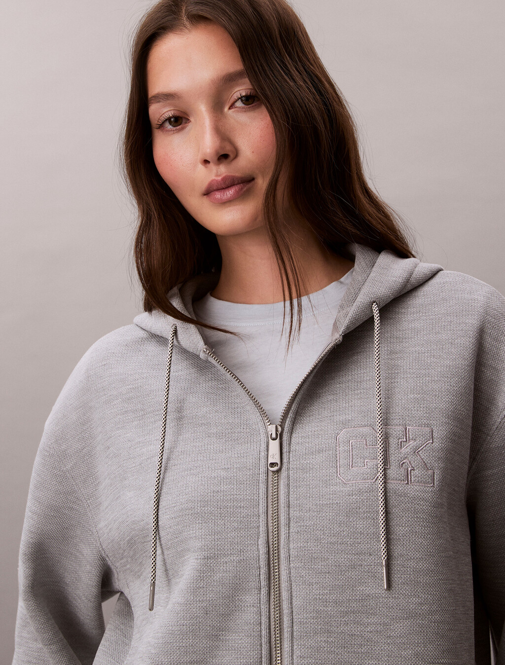 Sudadera con capucha de algodón doble punto suelta con cremallera