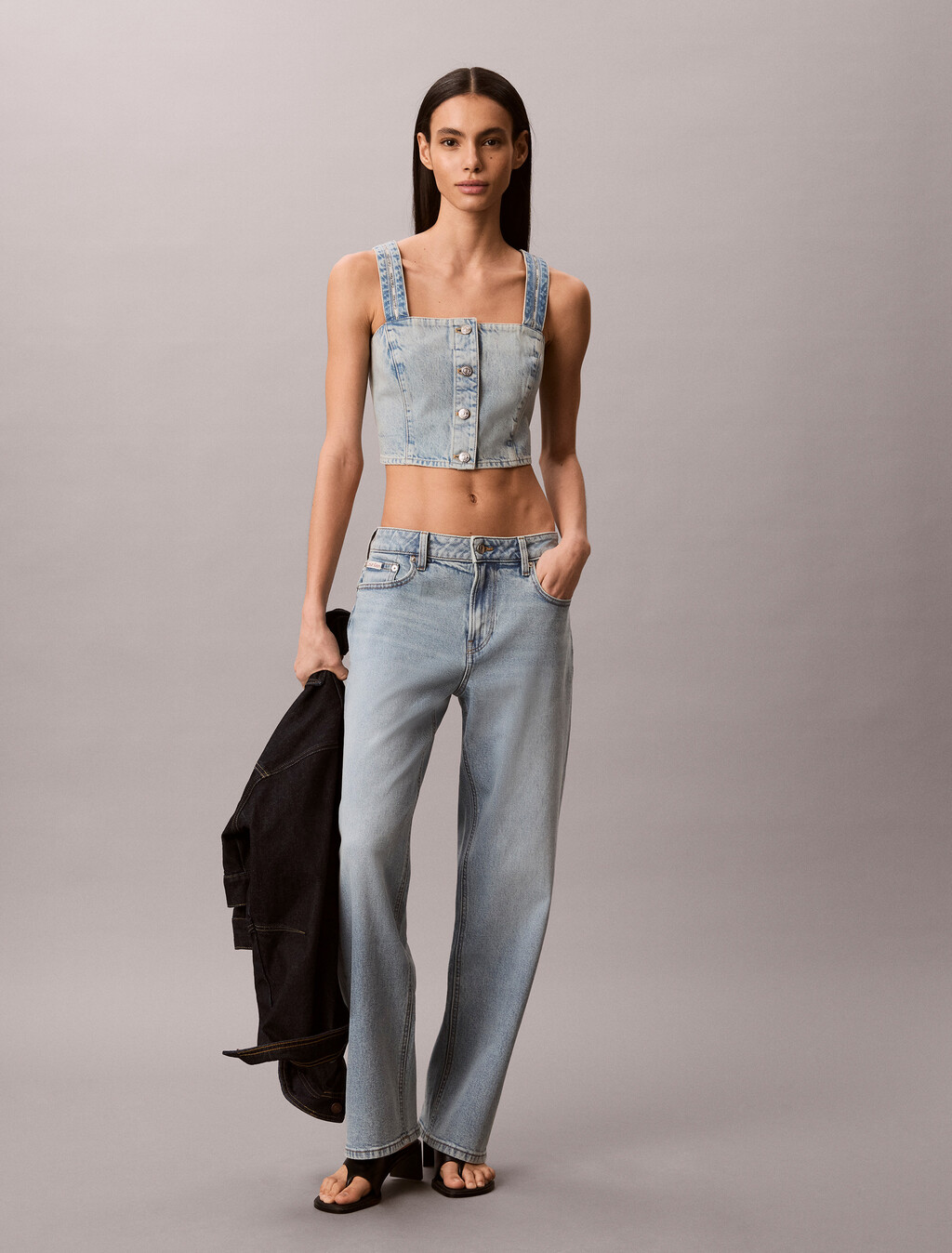Camiseta de Denim con Cinta de Logotipo