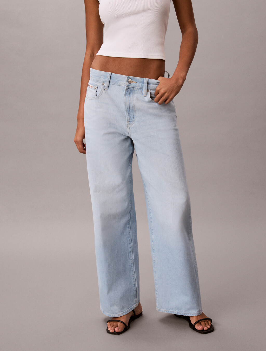 Pantalones vaqueros de algodón y lino con pierna ancha