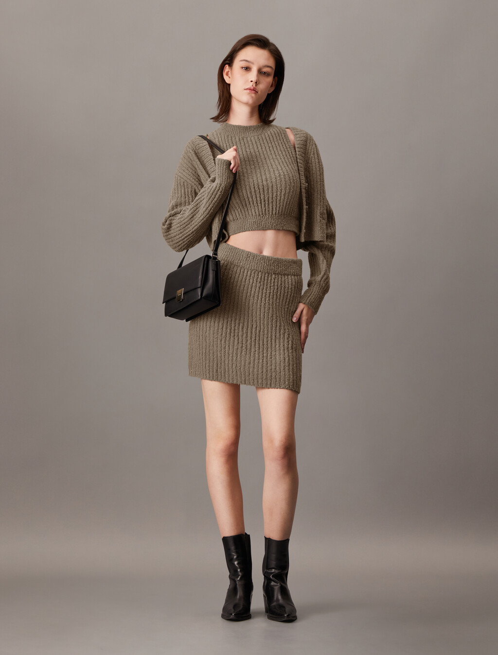 Conjunto de cardigan relajado de chenilla