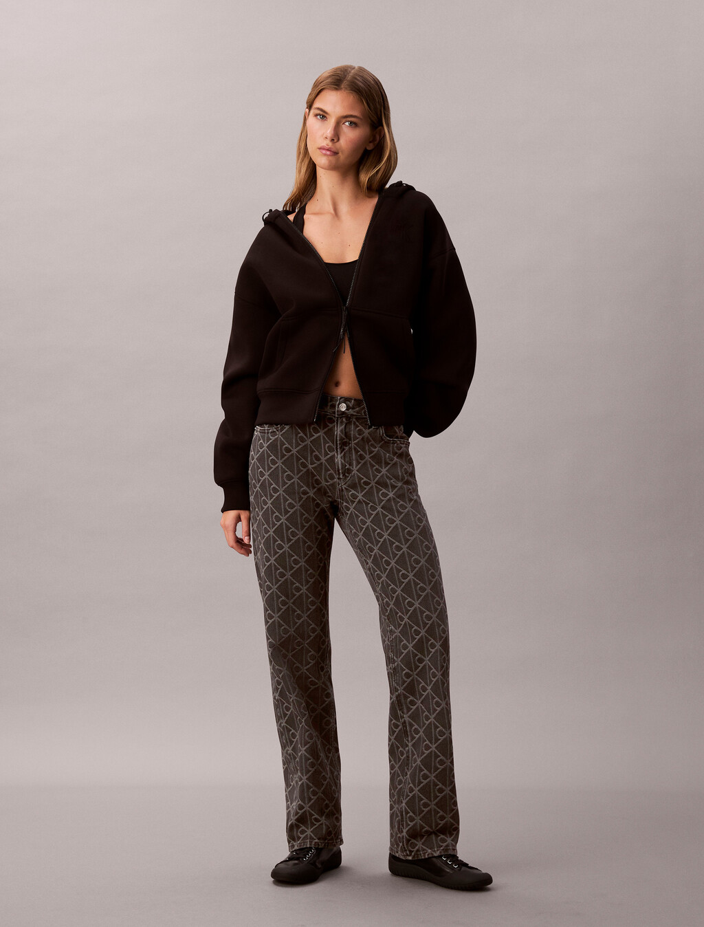 Pantalones vaqueros jacquard negros rectos de los 90