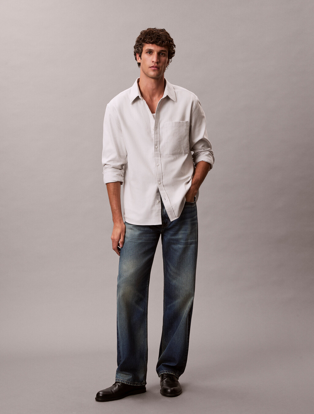Camisa de franela melange con botones fáciles