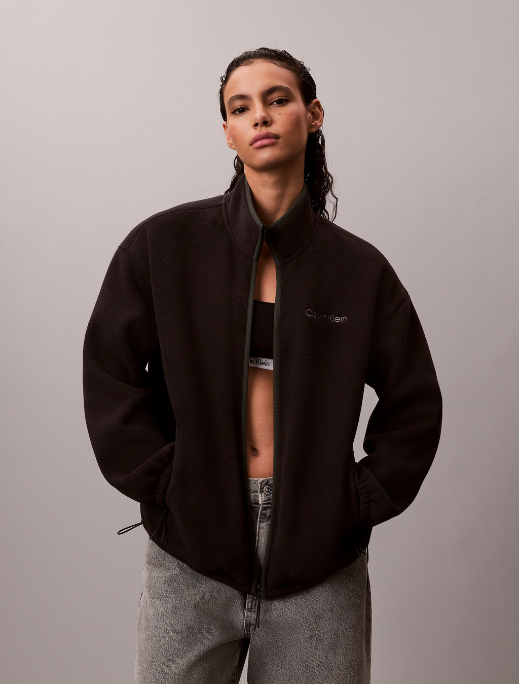 Chaqueta de Felpa con Cuello Mao Suelto