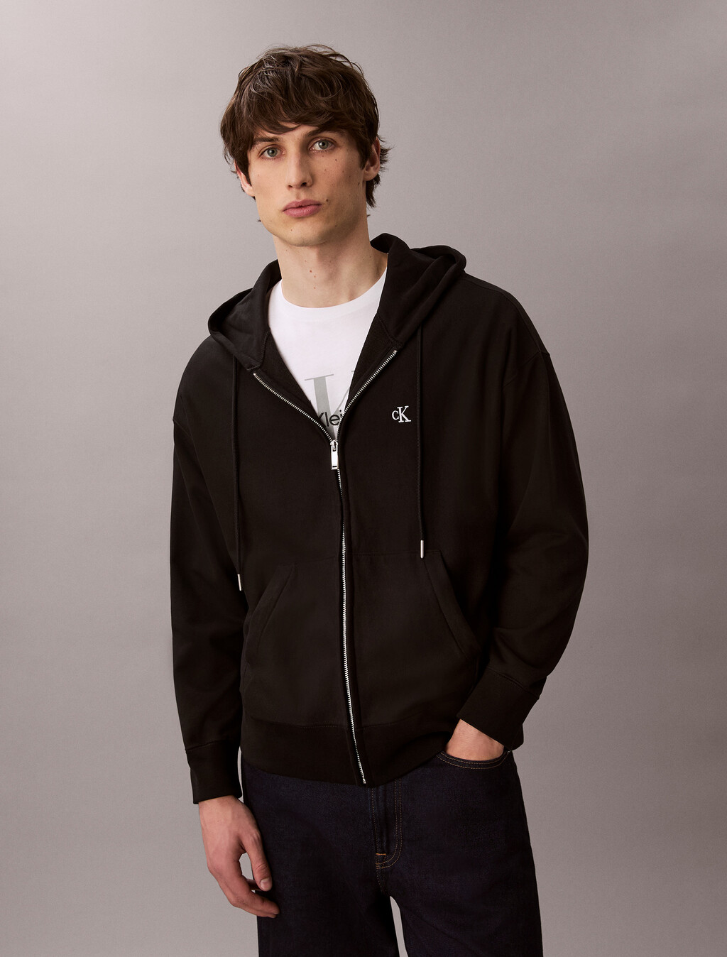 Sudadera con cremallera tipo relajado de terciopelo premium