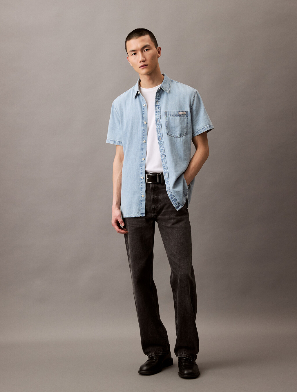 Camisa de Denim de Manga Corta CK Light Indigo