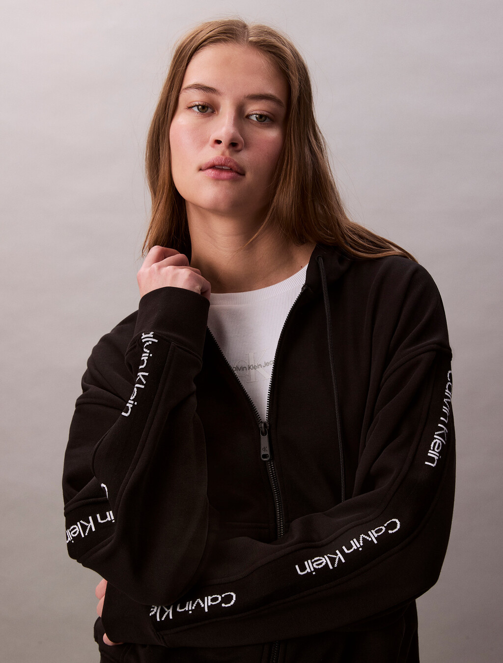 Sudadera con capucha Logo Tape Terry con cremallera